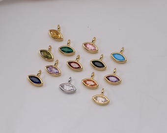 4Pcs 18K Gold Plated Evil Eye Cubic Zirconia Charm, Mini Marquise Pendants, DIY Jewelry Making