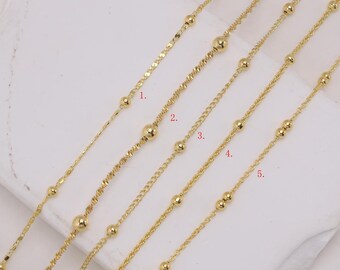 10pcs Gold color Round bead Necklace, O-shaped chains, Rope Chain, Twist Chain DIY Jewelry Necklace Accessories