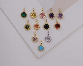 4Pcs 13x8mm round cubic zirconia circle Gold Minimalism Charms, Dainty Pendant for Necklace Jewelry Making