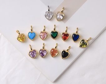 4Pcs Gold Plated Crystal Tiny Heart Charms, CZ Pave Heart Pendant, Zircon Heart Charm, Diy Material, Bracelet Drop, Jewelry Making