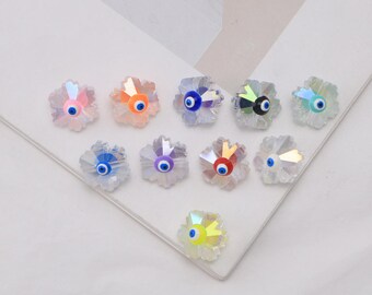 Conjunto de 5 contas de vidro em formato de floco de neve, contas de olho grego esmaltadas, contas coloridas em formato de flor, ideais para confecção de bijuterias.
