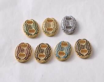 Conector oval em formato de grão de café com zircônia multicolorida, banhado a ouro 18K, para confecção de joias DIY (DB-1151)
