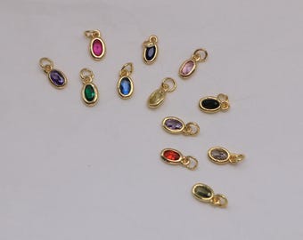 4Pcs 18K Gold Plated Mini Oval Charms, Cubic Zircon Stone Charm, Shiny Crystal Pendant, For Jewelry