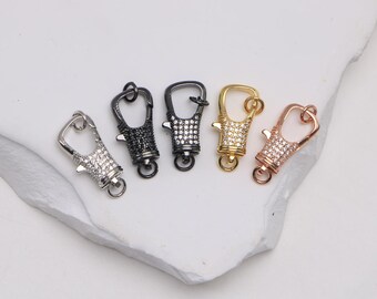2Pcs Gold-plated Micro Pave Zircon Lobster Clasps, DIY Jewelry Connector, For Jewelry Making