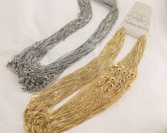 Conjunto de 10 correntes tipo caixa banhadas a ouro e prata com fecho, corrente de latão com extensor, acessórios para confecção de colares DIY (DB-1052)