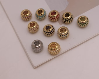 4 Stücke 18k Vergoldet Lila, Klar, Grün, Blau, Fuchsia Micro Gepflastert CZ Rondelle Bead DIY Schmuckherstellung Versorgung für Armbänder