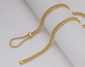 5pcs Adjustable Rope Chain Necklace, 18k Gold Plated Slider Chains, Minimalist Jewelry, DIY Accessories Chain