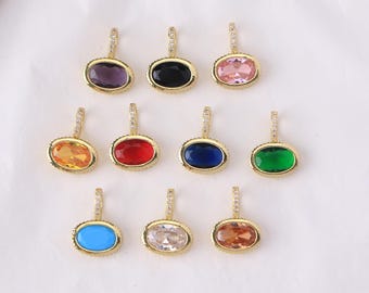 2pcs Oval Birthstone Charm, Dainty Solitaire Pendants, 18K Gold Plated, Geometric Accessories for Jewelry Supplies