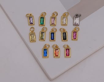 4Pcs Gold Plated Rectangular Zircon Charm, Tiny Mini Rectangle Pendant, Bracelet Necklace Charms