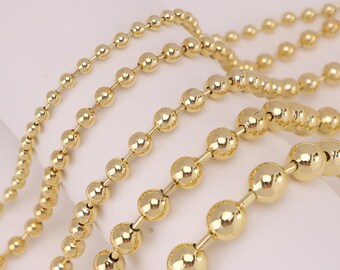 5pcs Round Ball Beaded Necklace Chains, Gold Plated Beads Chain, 4mm/5mm/6mm/8mm/10mm Adjustable with Extender Chains Neckace Jewelry Making