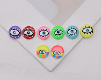 Conjunto de 5 contas de madrepérola esmaltadas com formato de olho grego, contas espaçadoras redondas em formato de olho, para confecção de pulseiras e colares artesanais, 15 x 15 mm