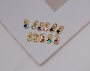 4 Stück Mini Runde Kubikzircon Anhänger, Ohrring-Verbinder, vergoldete Charms, für Schmuckzubehör  