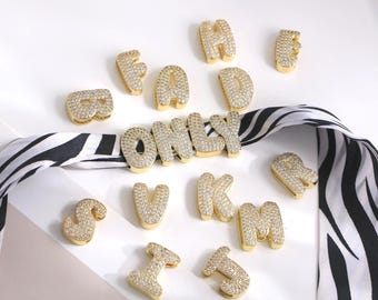 18K Gold Plated Initial Connector Beads,CZ Micro Pave Letter Beads Charm Bracelet Necklace for DIY Jewelry Making Supply (DB-1042)
