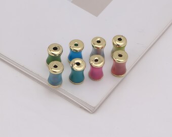 Conjunto de 5 contas tubulares de vidro soprado coloridas banhadas a ouro, estilo bambu, para confecção de pulseiras.