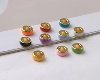 4pcs 18K Gold Plated Flat Rondelle Beads,Colorful Enamel Big Hole Spacer Beads for Bracelet Jewelry Making Craft Supplies (DB-1060)