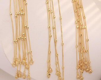 10pcs Gold Plated 4mm Oval Beads Chains, 18K Gold Plated Satellite Chain Necklace, Ready to wear necklace for jewelry making supply
