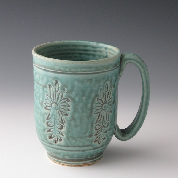 Large Green  Mug with Floral Pattern