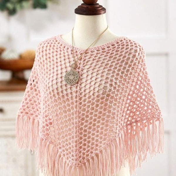 Crochet Poncho Summer Pattern | Boho Fringe Poncho | Beginner Friendly Mesh Top | Bikini Beach Cover Up (PDF Download)