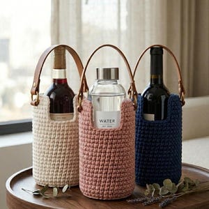 Crochet Water Bottle Holder Pattern | Easy Beginner Crochet Tutorial | Mesh Bottle Cover Holder | Wine Carrier Holder (Digital PDF Download)