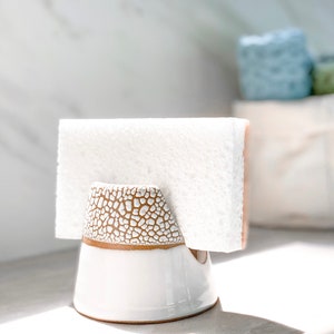 Sponge or Napkin Holder crackle glaze Cream White