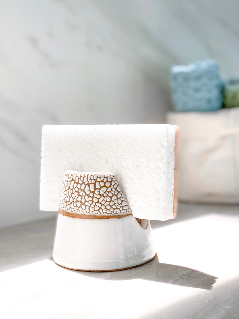 Sponge or Napkin Holder crackle glaze Cream White