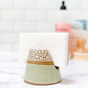 Sponge or Napkin Holder crackle glaze avocado