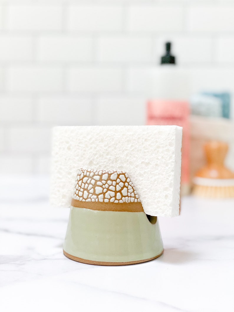 Sponge or Napkin Holder crackle glaze avocado