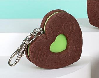 Chocolate Cookie Keychain, Cute Cookie Charm, Handmade Polymer Clay Food Keychain, Kawaii Bag Charm, Cookie Lover Gift, Dessert Accessory