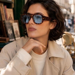 Vintage Sonnenbrillen, Retro 80er Jahre Schildpatt-Brille, hellblaue Linse Unisex-Rahmen, Statement-Brille Geschenk für sie für ihn