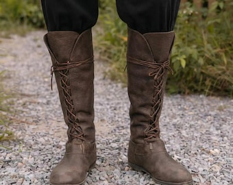 Średniowieczne sznurowane buty do kolan, obuwie wojownika wikingów renesansu