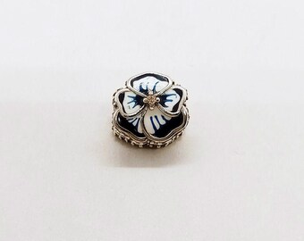 925 Ale CZ Blue Pansy Flower Charm