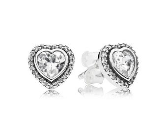 Silver Sparkling Hearts Stud Earrings