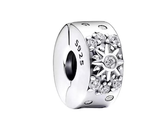 ALE S925 Silver Sparkling Sun & Crescent Moon Clip Charm
