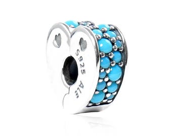 silver clip arcs of love, cyan blue crystals