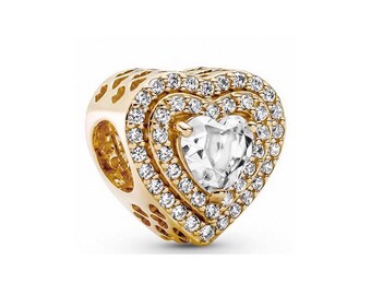 Gold  Sparkling Crystal Leveled Hearts Charm