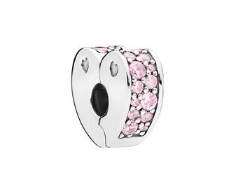 Silver Arc Of Love Pink CZ Clip Charm
