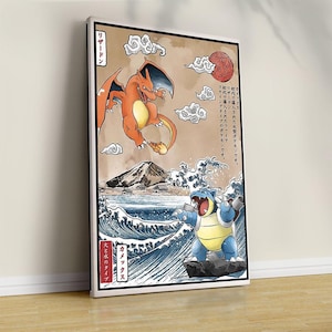 Anime Leinwanddruck, Charizard Blastoise Vintage Japanische Welle Poster