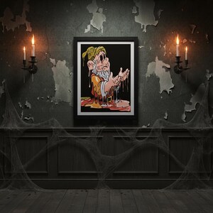 Pôster com estampa de gnomo mendigo - Arte com efeito de gotejamento e sombra derretida | Arte digital original para decoração de parede