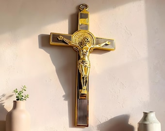 Crucifijo de oro para pared, decoración religiosa de Jesucristo, arte mural cristiano