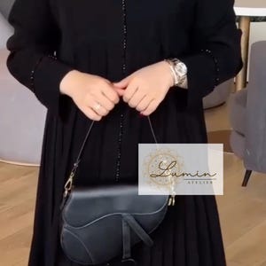 Black Pleated Abaya Dress, Modest Maxi Abaya, Nida Fabric Abaya, Minimalist Islamic Dress, Everyday Modest Wear, Elegant Long Abaya