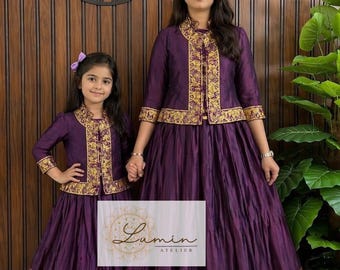 Conjunto de vestidos a juego para madre e hija, vestido de algodón y seda con chaqueta, conjunto para mamá e hija, conjunto de vestido maxi étnico, conjunto familiar a juego.