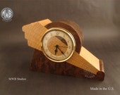 Clock, Art Deco Motif with Wood Dial. Walnut Burl MC44 . Free Shipping within the U.S.