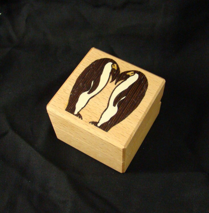 Ring Box With Inlaid Penguin. Free Shipping and Engraving. RB-28
