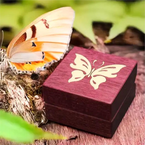 Ring box with Inlaid Butterflies. Free Shipping and Engraving. RB-13