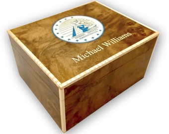 50 count inlaid custom humidor made in the U.S.   Free shipping and engraving.