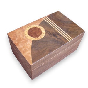 Wood Box with art deco inlaid design, free shipping and personalization. image 3