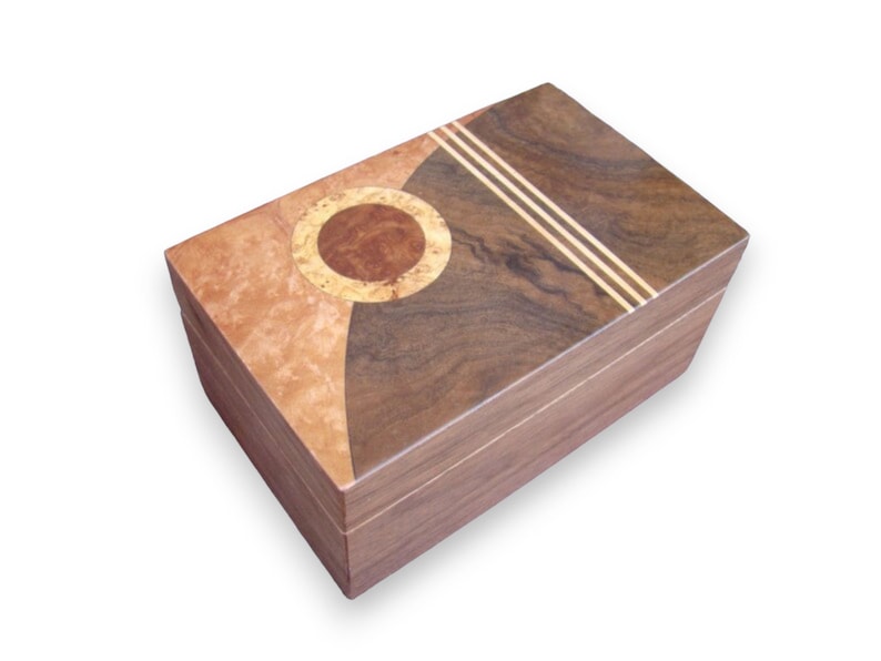 Wood Box with art deco inlaid design, free shipping and personalization. image 3