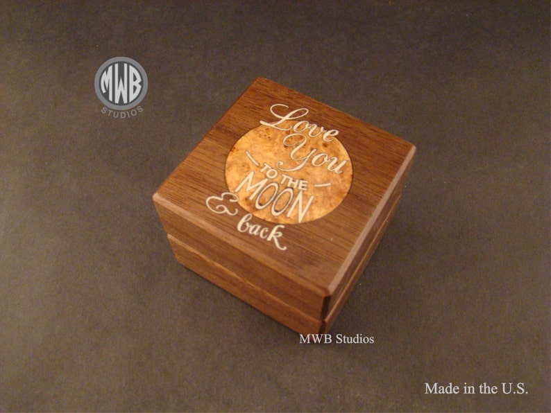 Ring Box, Love You to The Moon and Back Inlaid. Free Engraving and Shipping. RB-68 image 2