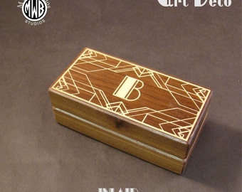 Double Wedding Ring Box in the Art Deco Style. Free Engraving and Shipping. DRB-2