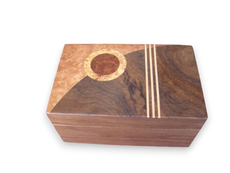 Wood Box with art deco inlaid design, free shipping and personalization. image 2